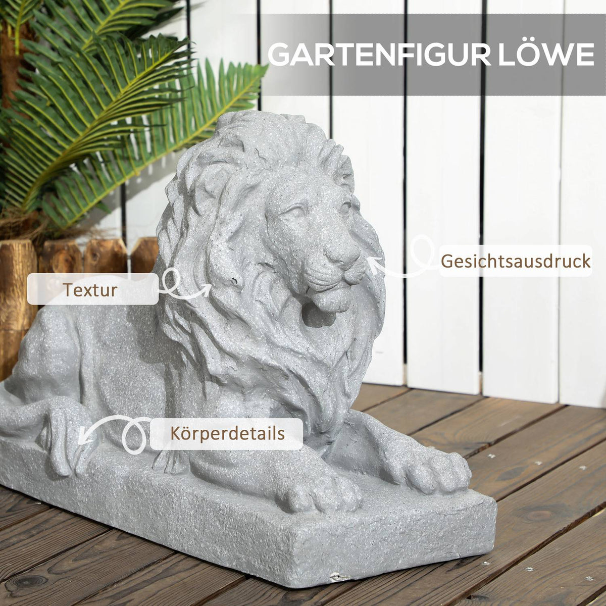 Lion Sculpture Weather Resistant Garden Figure Outdoor Ornament Garden Decoration For Home Lawn Yard Gray