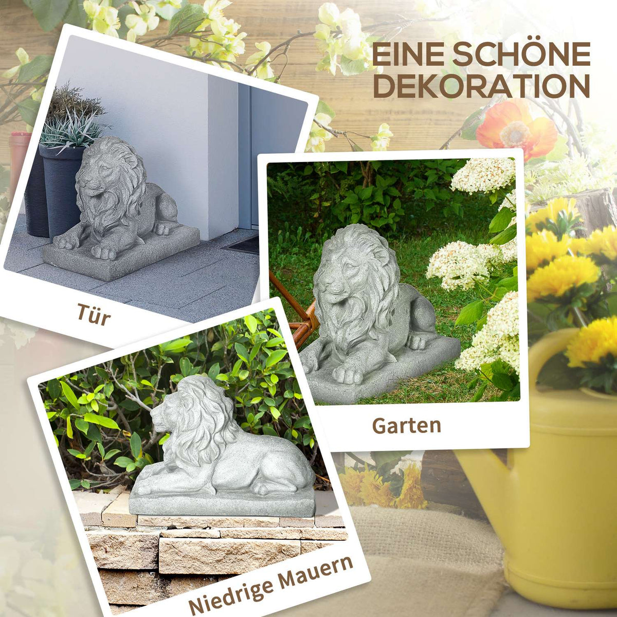 Lion Sculpture Weather Resistant Garden Figure Outdoor Ornament Garden Decoration For Home Lawn Yard Gray