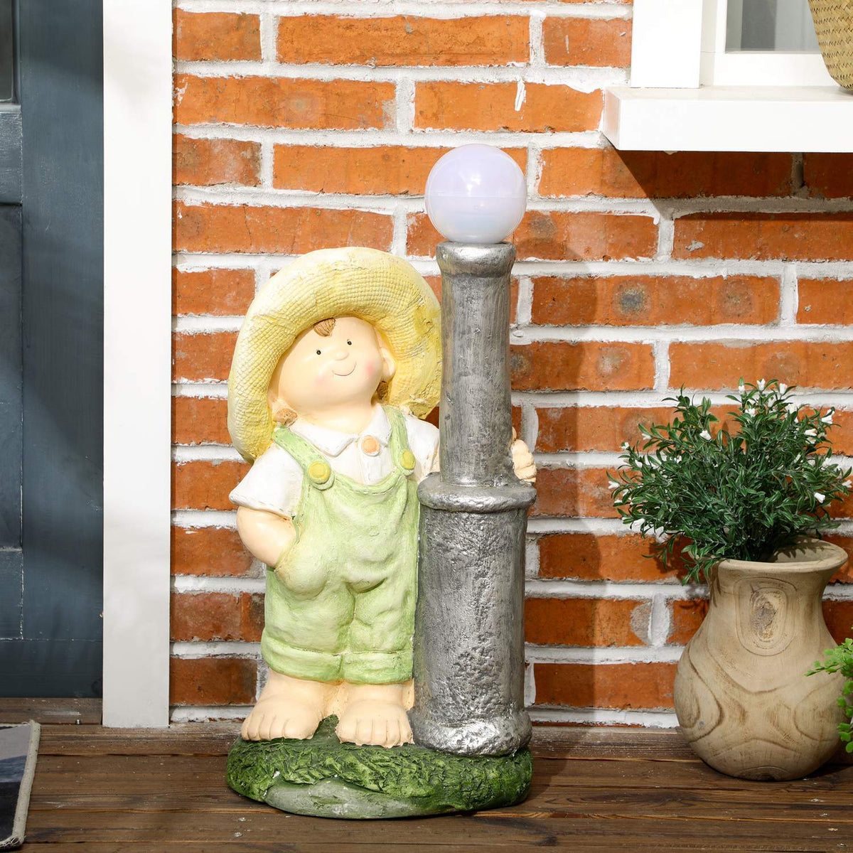Little Boy With Lantern Garden Ornament With Led Solar Light, 56Cm Garden Lighting For Home Decoration, Garden