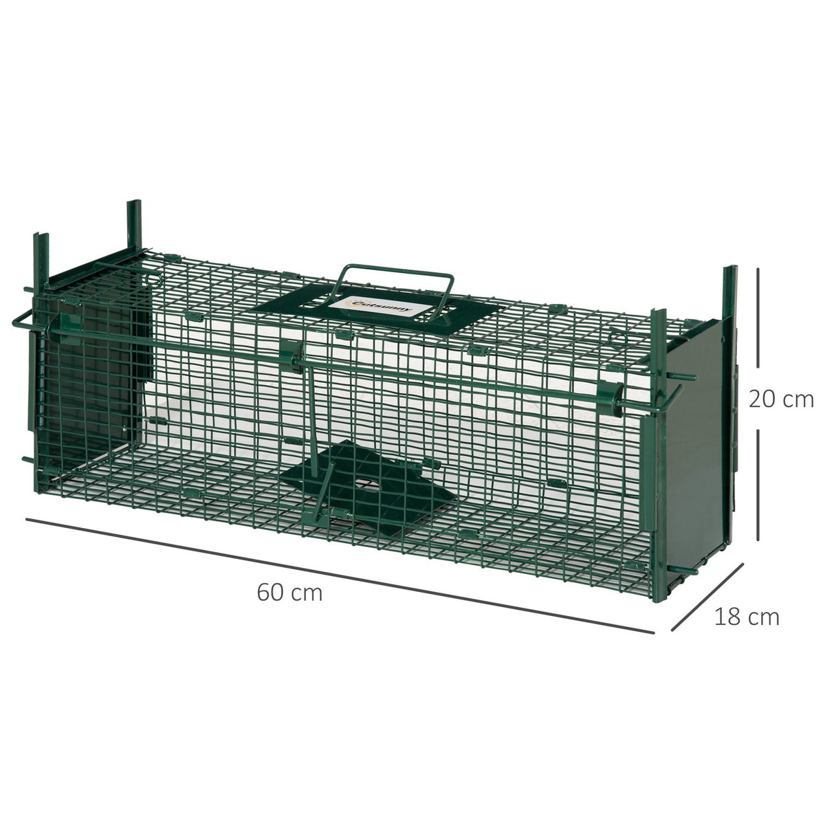 Live Trap, Marten Trap, Wire Trap With Double Door, Rat Trap, Steel, Dark Green, 60X18X20Cm