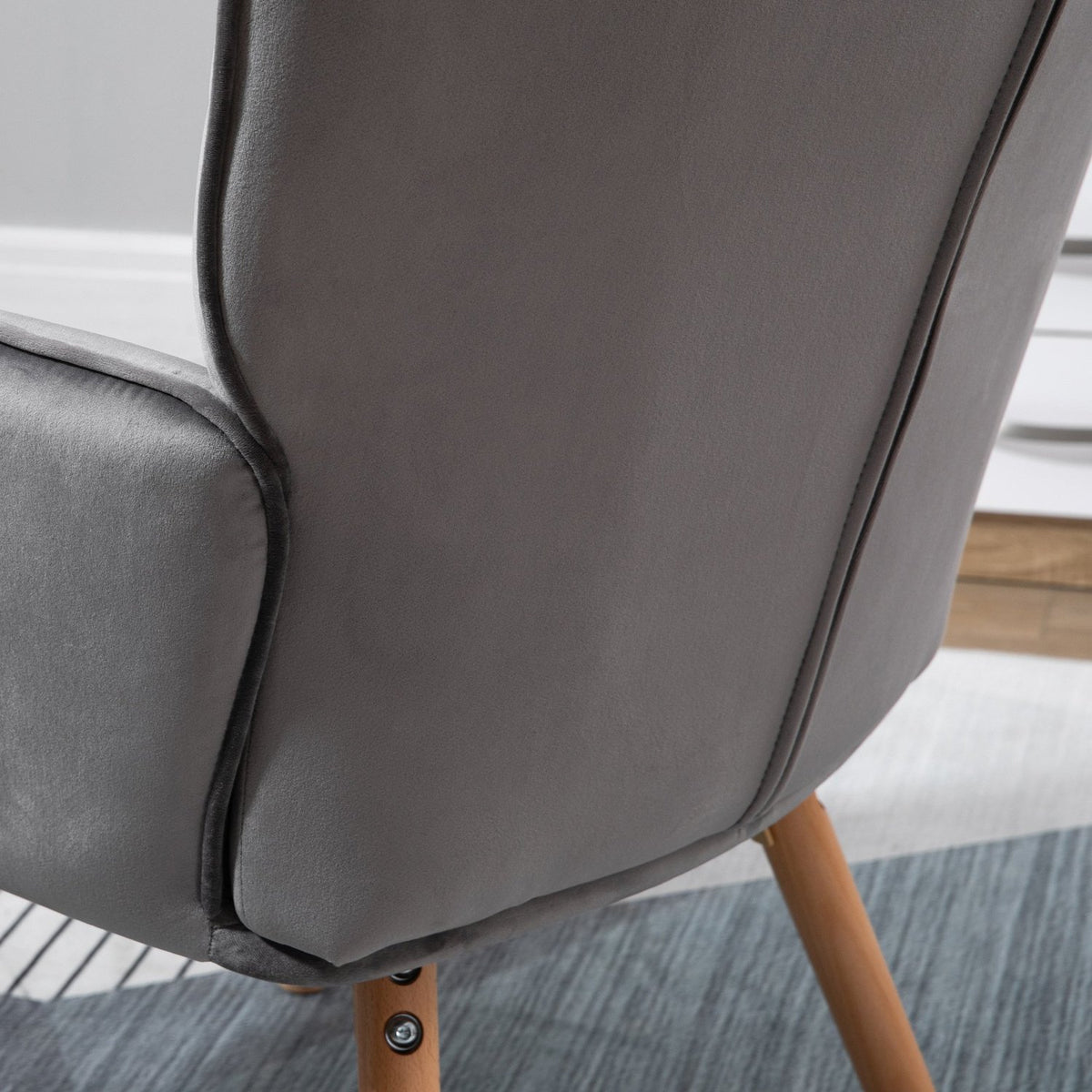 Living Room Chair, Dining Room Chair With Armrests, Backrest, Velvety Polyester, Beech Wood, Gray + Natural, 71X76X101Cm