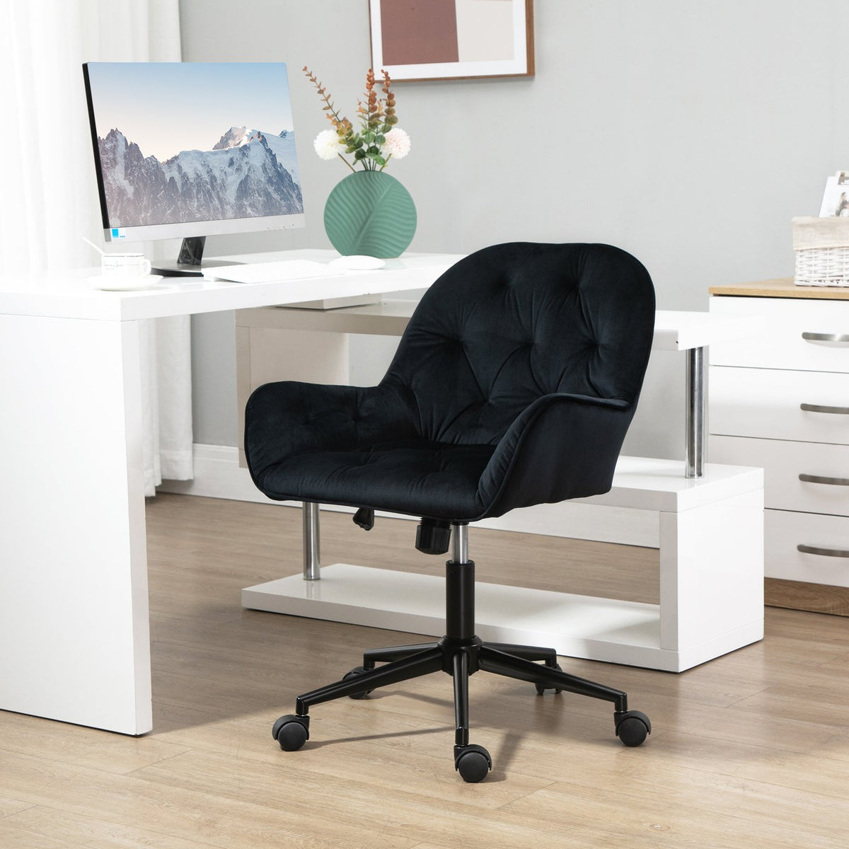 Living room chairs, height-adjustable swivel chair, height-adjustable desk chair, velvet look, black