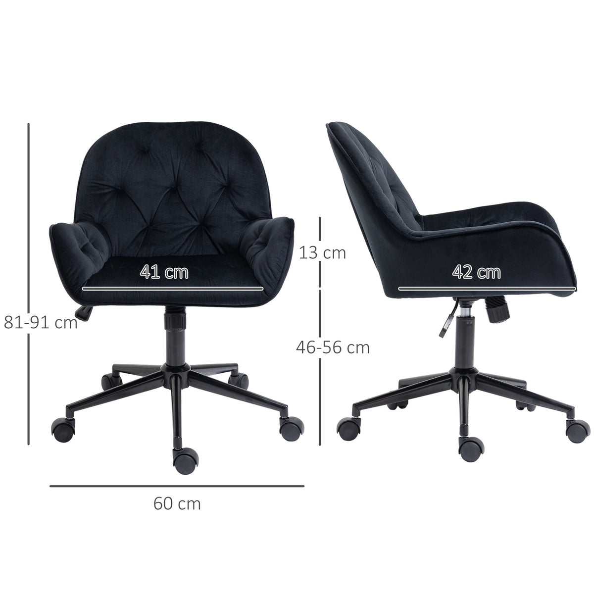 Living room chairs, height-adjustable swivel chair, height-adjustable desk chair, velvet look, black
