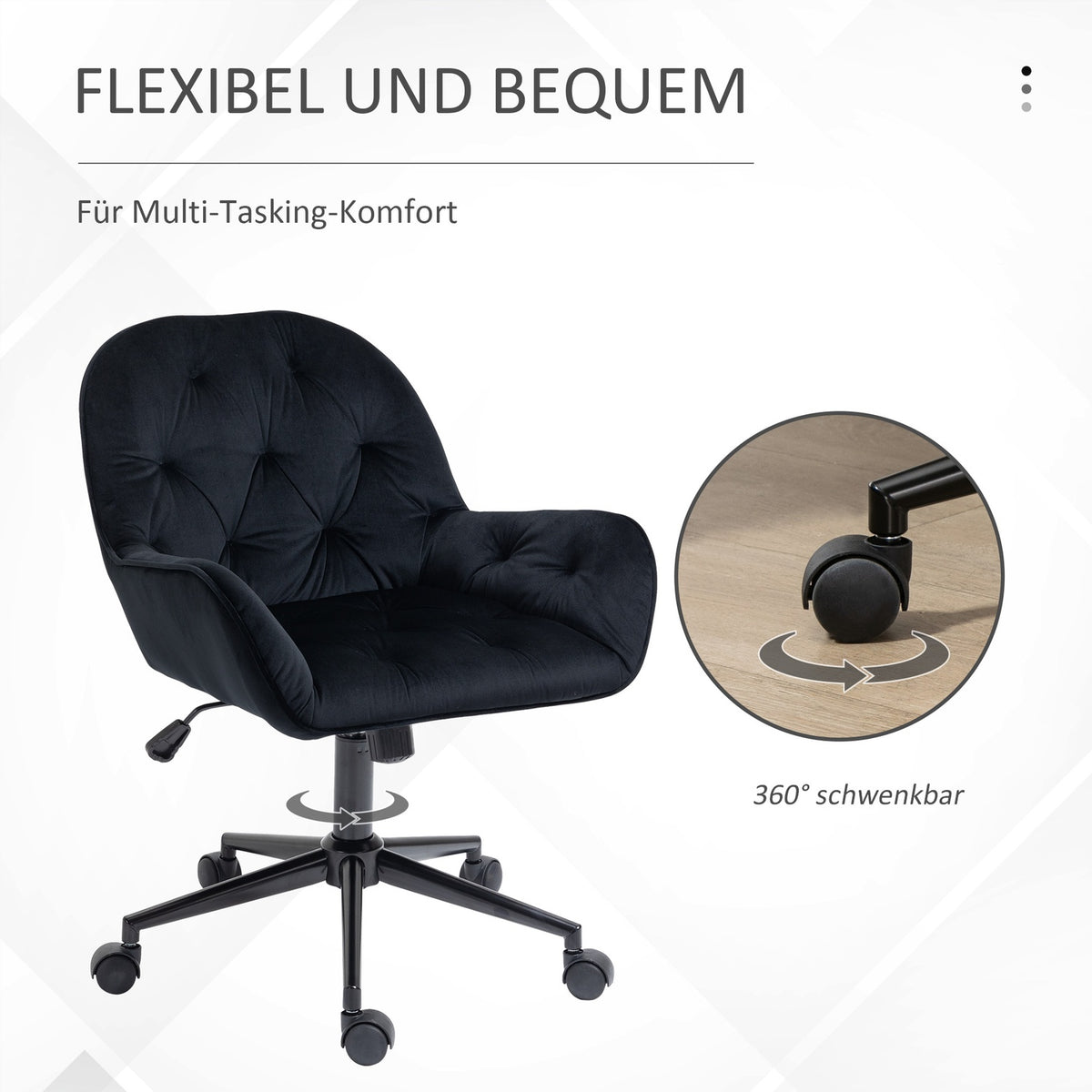 Living room chairs, height-adjustable swivel chair, height-adjustable desk chair, velvet look, black