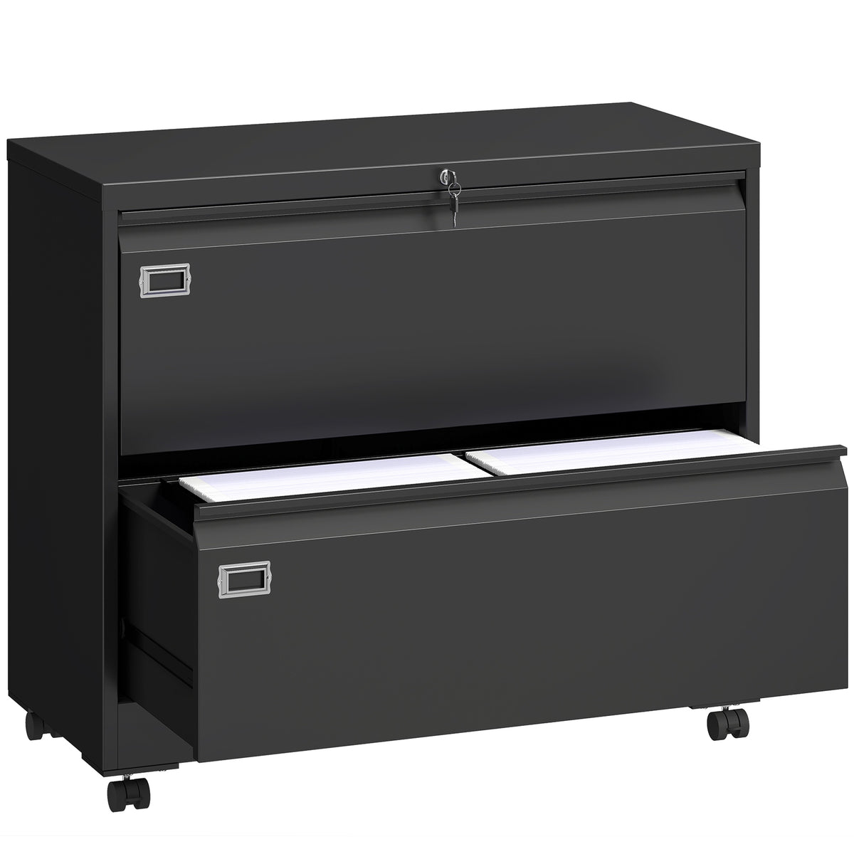 Lockable File Cabinet with 2 Drawers, Adjustable Rails, Black