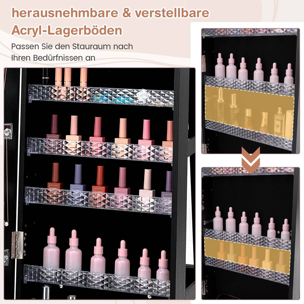 Lockable Jewelry Cabinet with Mirror & Adjustable Shelves