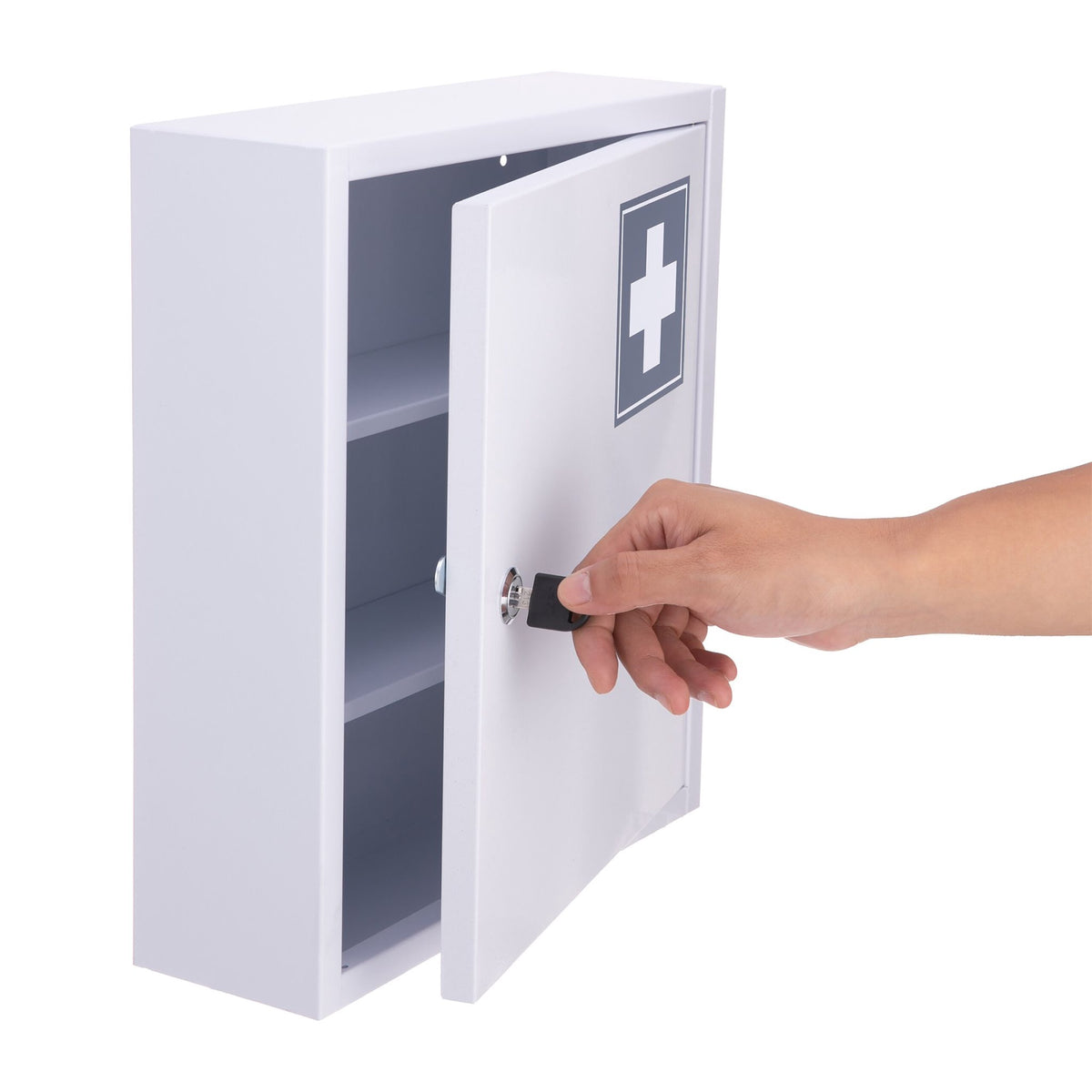 Lockable Medicine Cabinet, 3 Compartments, Wall-Mount
