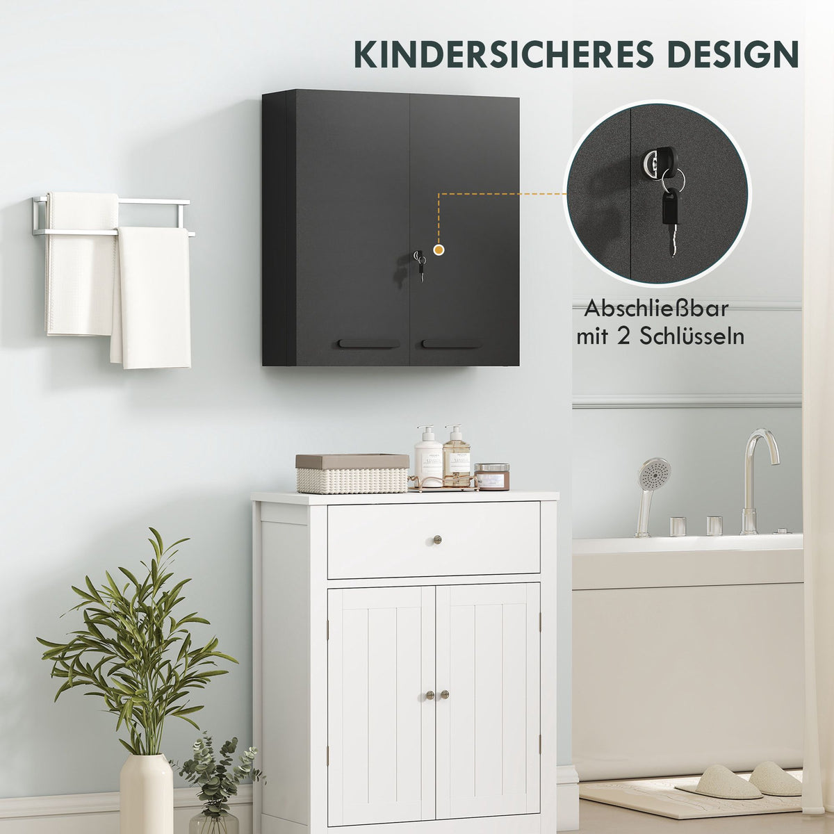 Lockable Medicine Cabinet, 6 Shelves, Black Steel