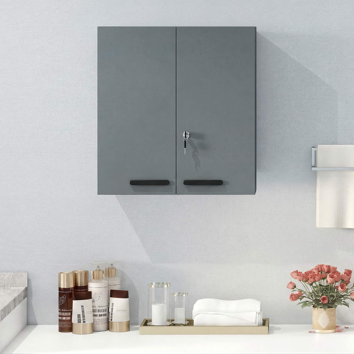 Lockable Medicine Cabinet, 6 Shelves, Charcoal Gray Steel