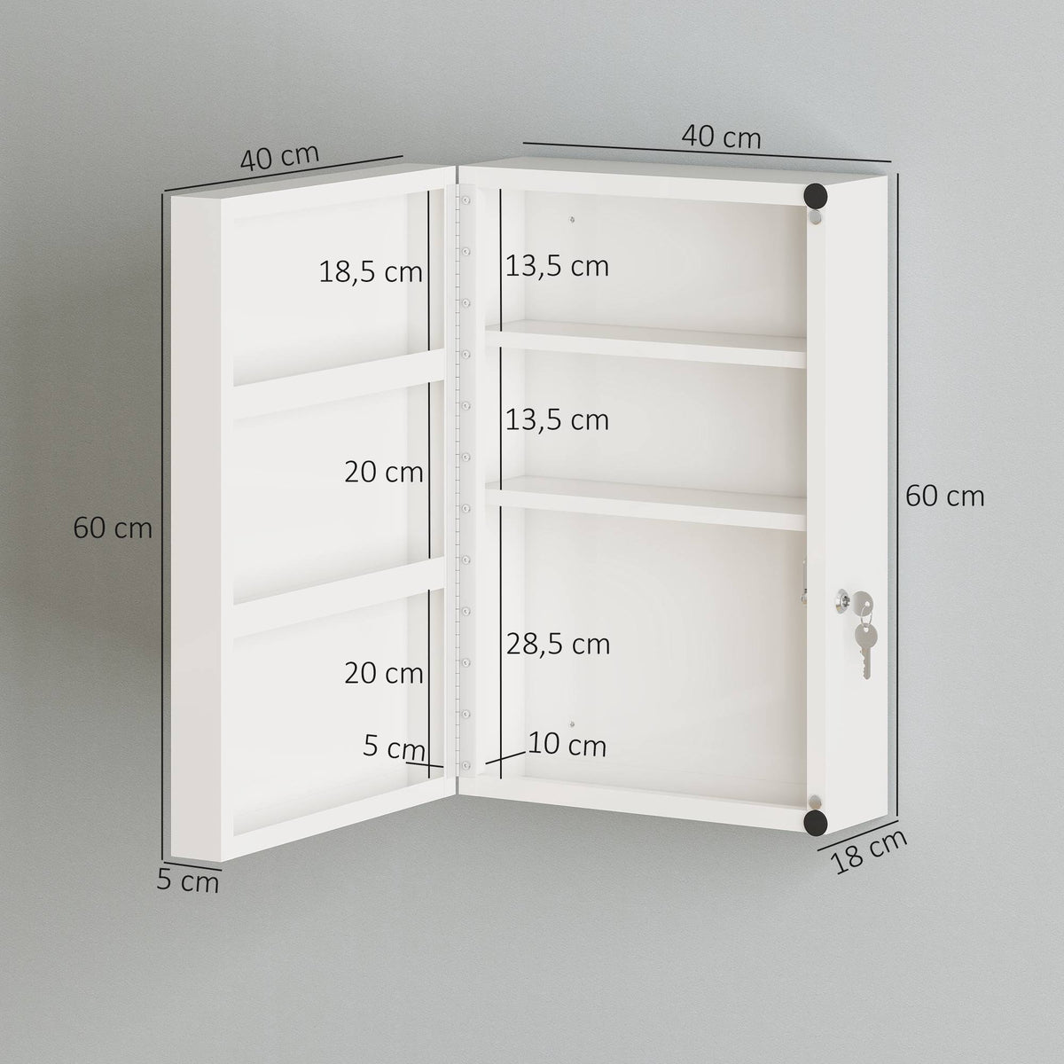 Lockable Medicine Cabinet, 6 Shelves, Steel, Wall-Mounted