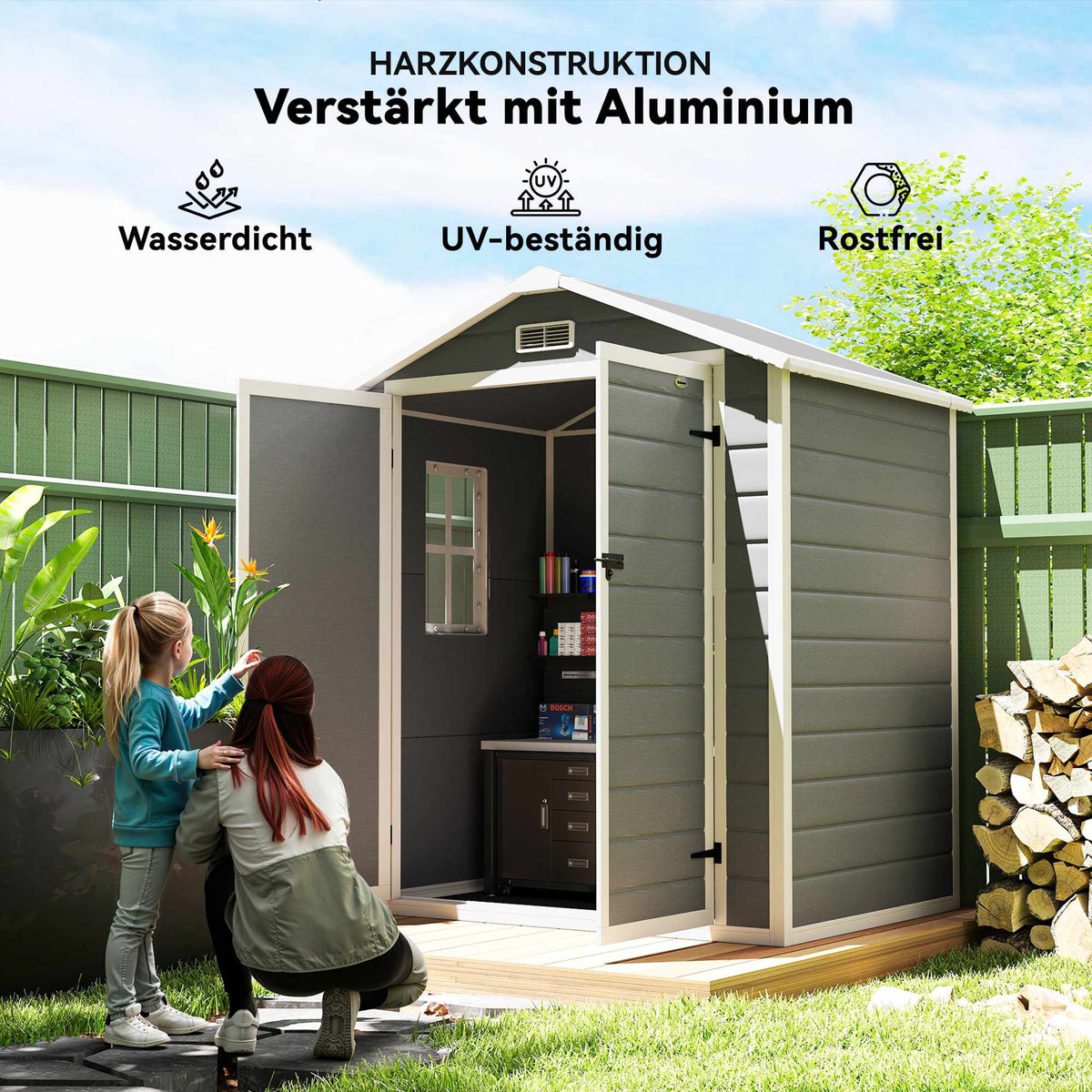 Lockable Metal Garden Shed, Double Door, Window, 1.80 x 1.30 x 2.10 m