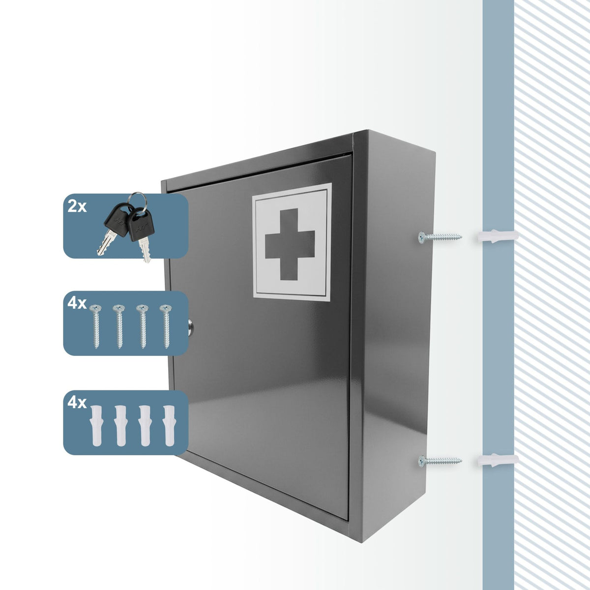 Lockable Metal Medicine Cabinet with 3 Shelves