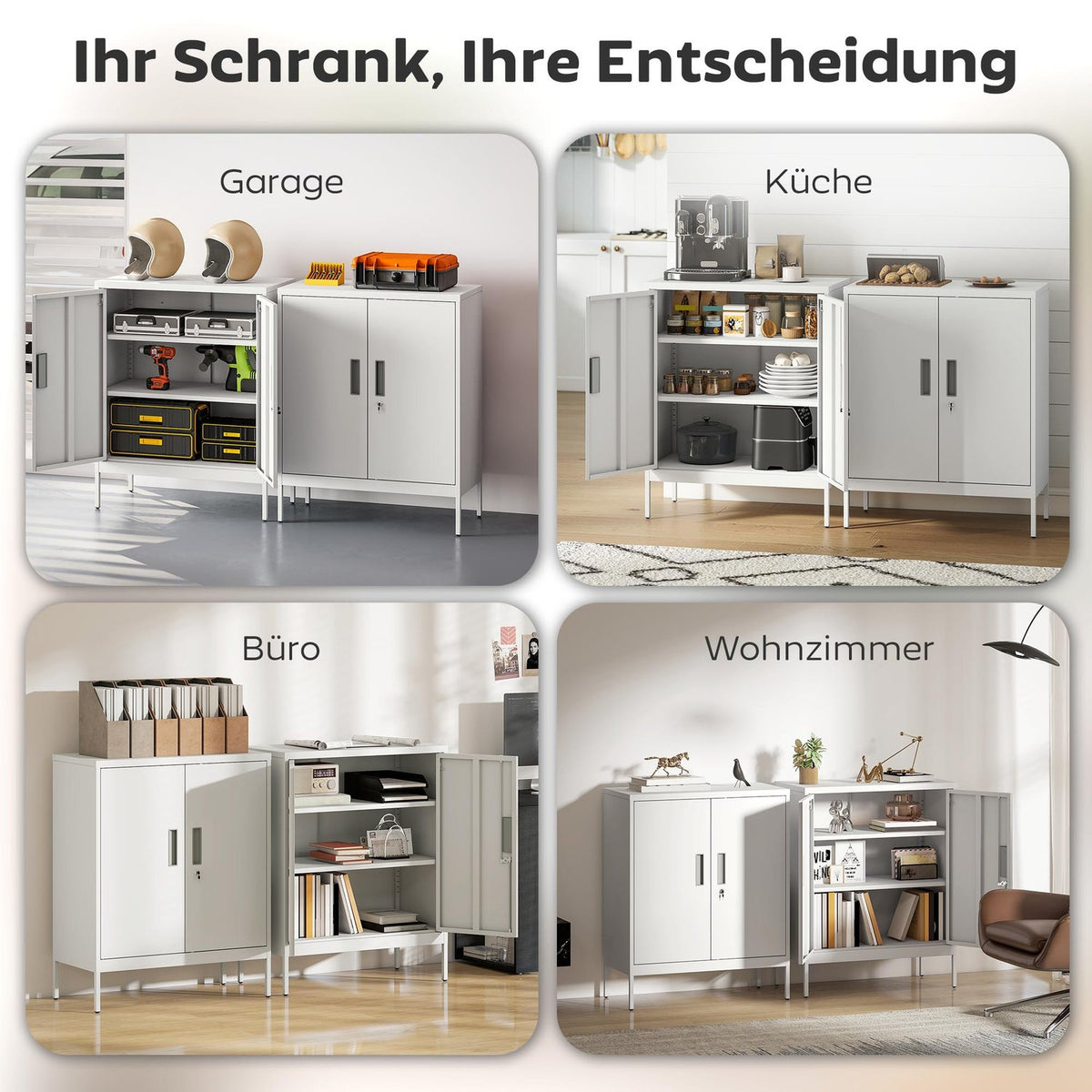 Lockable Steel Cabinet, 2 Doors, Adjustable Shelves, White