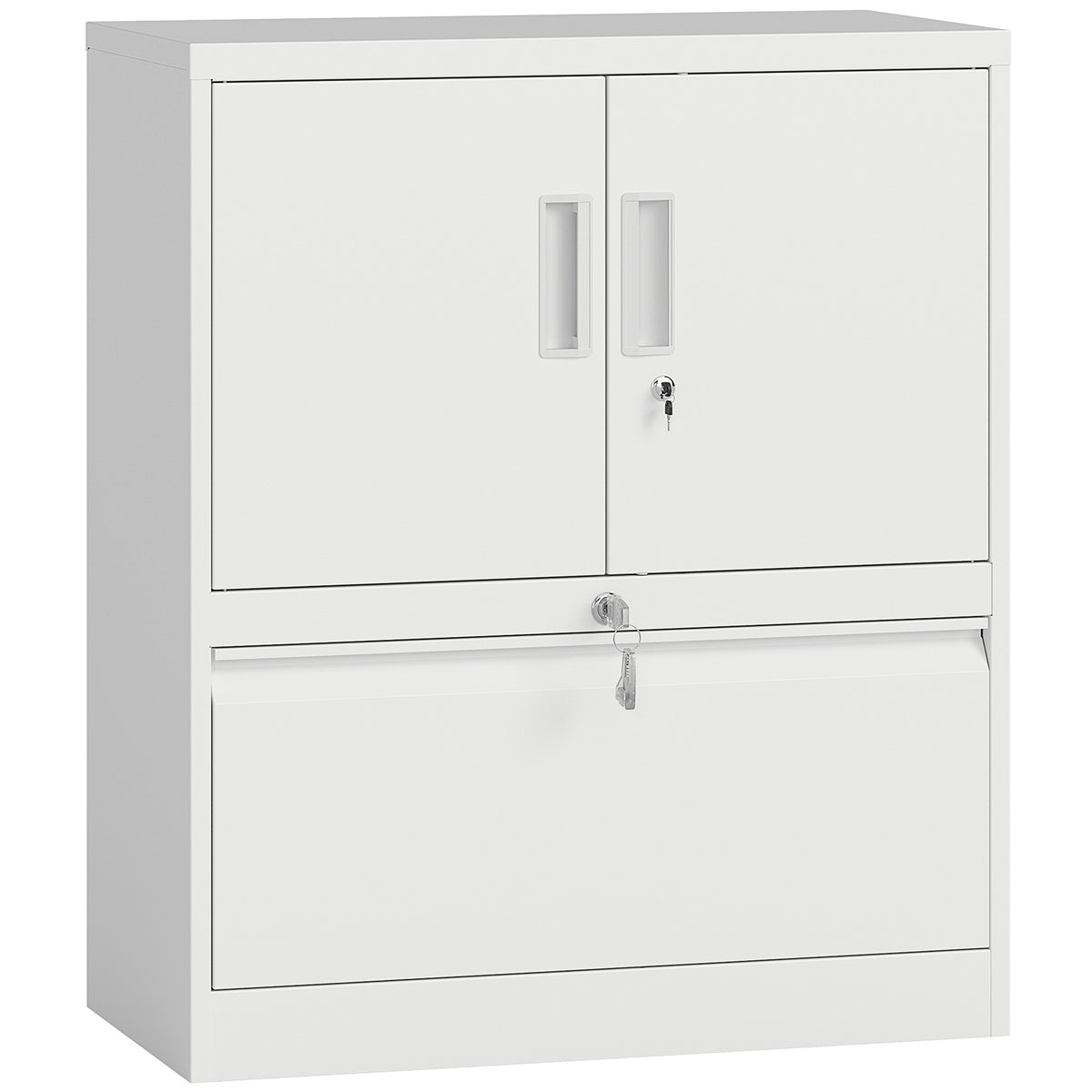 Lockable Steel Office Cabinet, Adjustable Shelves, White