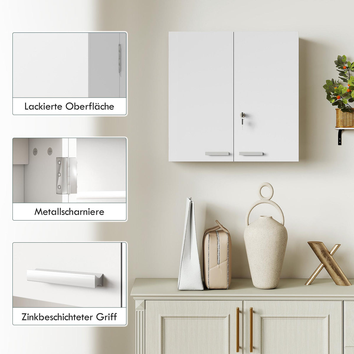 Lockable Wall-Mounted Medicine Cabinet, 11 Compartments, White