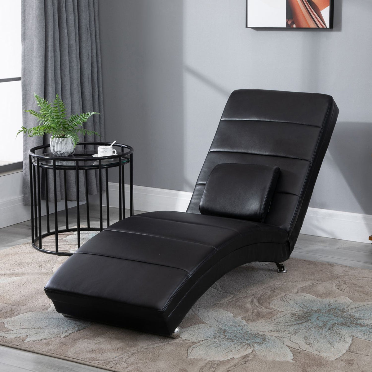 Lounge Chair Relaxation Lounger With Massage Function, High Backrest And Cushion Faux Leather Metal Foam Black 58 X 163 X 87 Cm