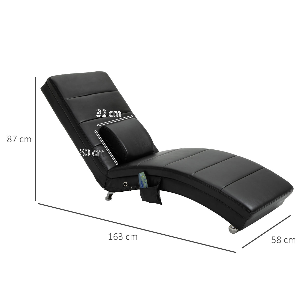 Lounge Chair Relaxation Lounger With Massage Function, High Backrest And Cushion Faux Leather Metal Foam Black 58 X 163 X 87 Cm