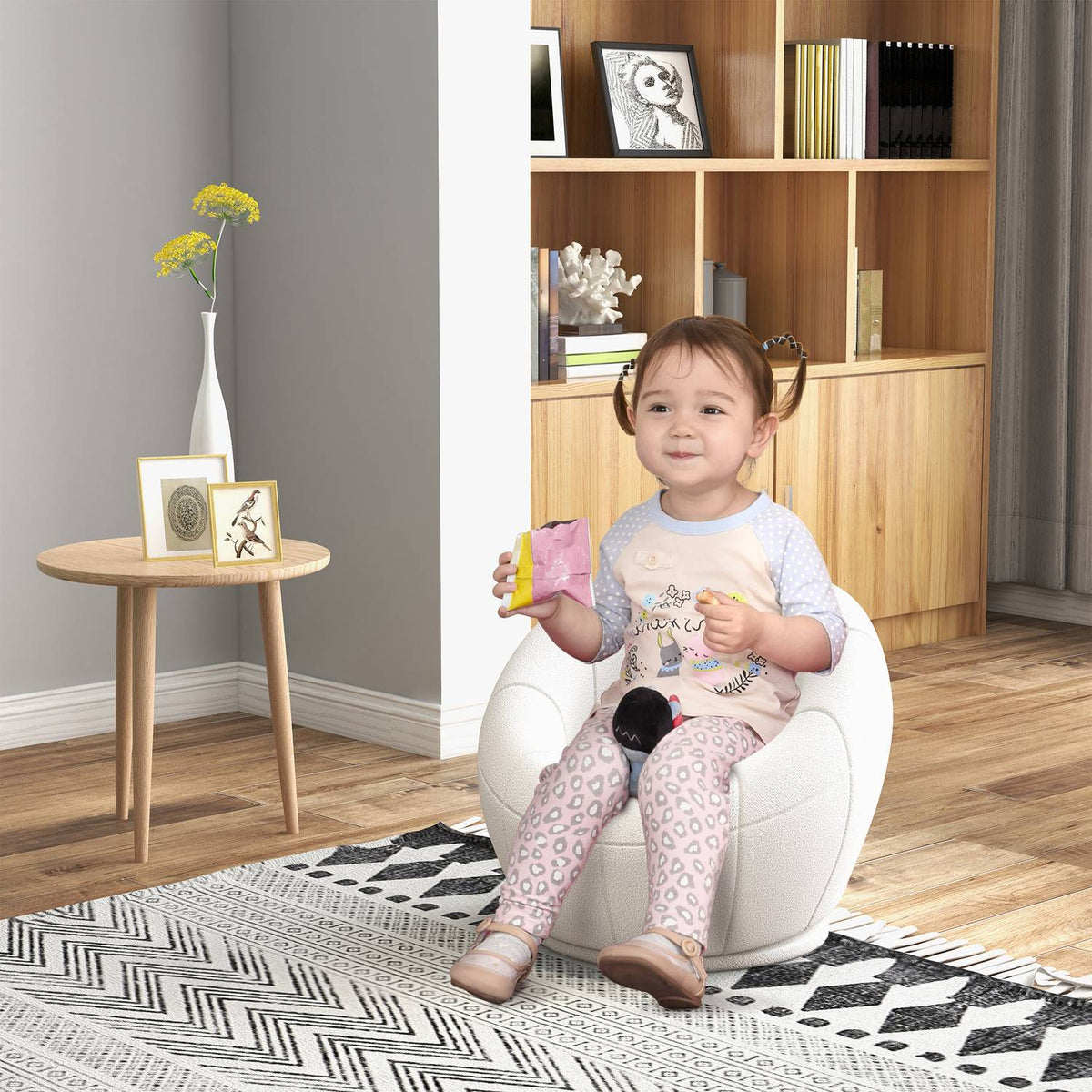 Lounge Chair Small Single Chair Swivel Upholstered Chair Armrest Chair Plush Chair for Living Room White