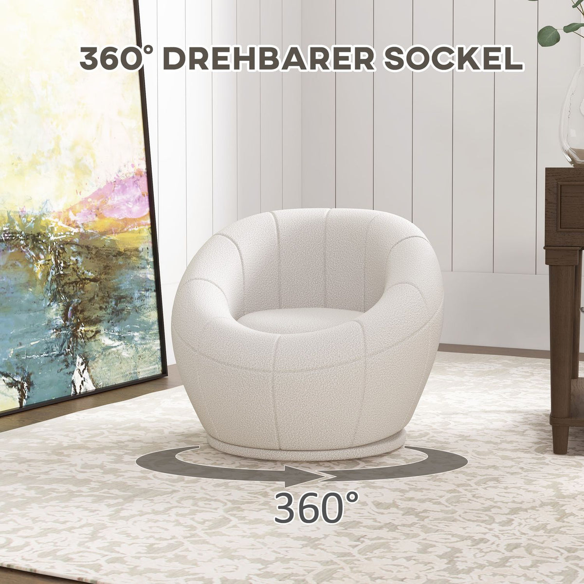 Lounge Chair Small Single Chair Swivel Upholstered Chair Armrest Chair Plush Chair for Living Room White
