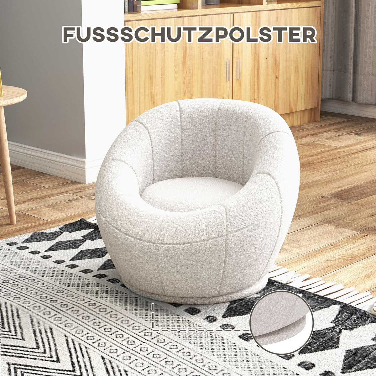 Lounge Chair Small Single Chair Swivel Upholstered Chair Armrest Chair Plush Chair for Living Room White