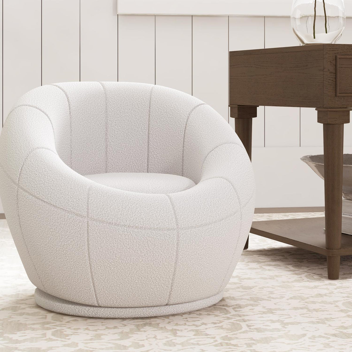 Lounge Chair Small Single Chair Swivel Upholstered Chair Armrest Chair Plush Chair for Living Room White