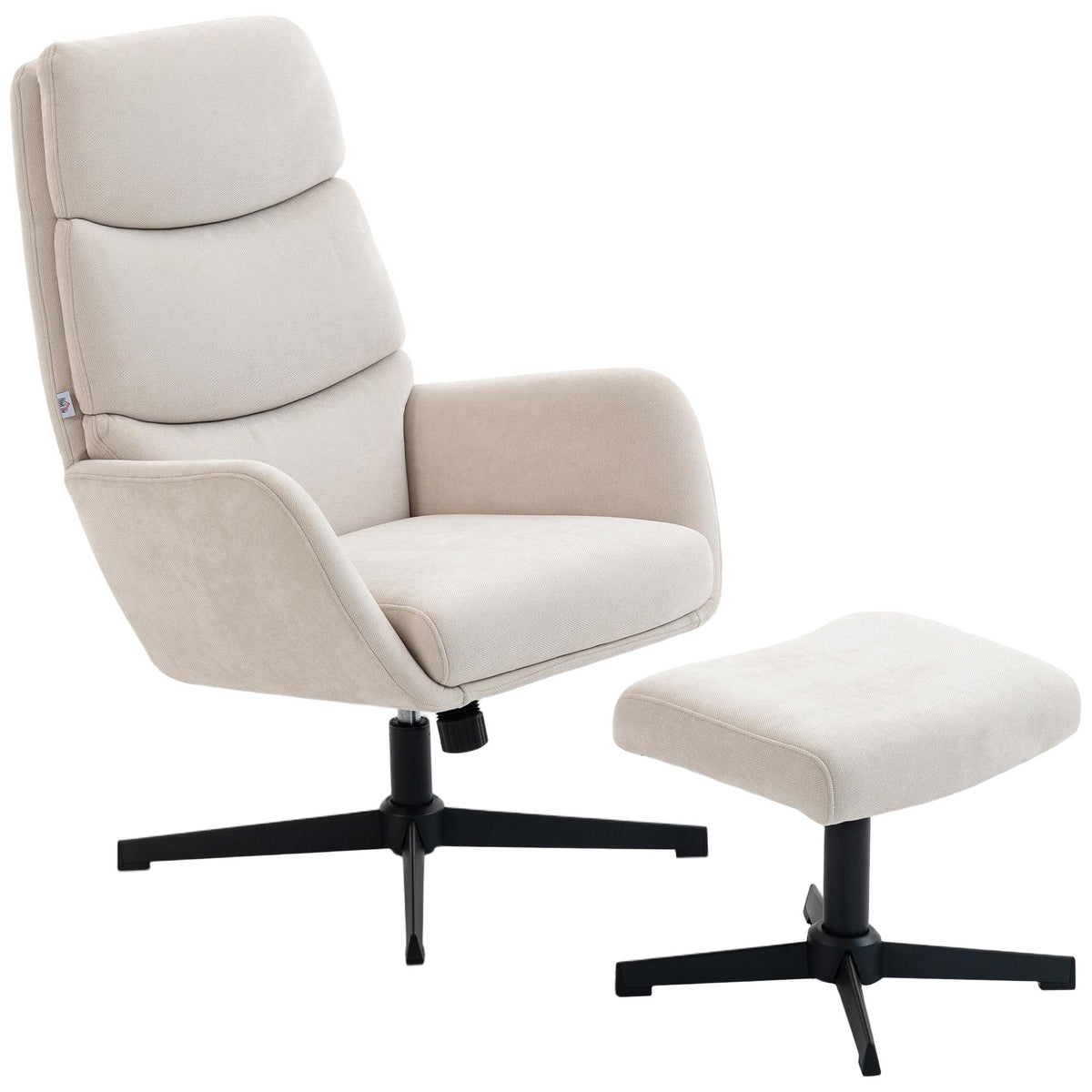 Lounge Chair with Ottoman, High Back, Metal Base, Beige