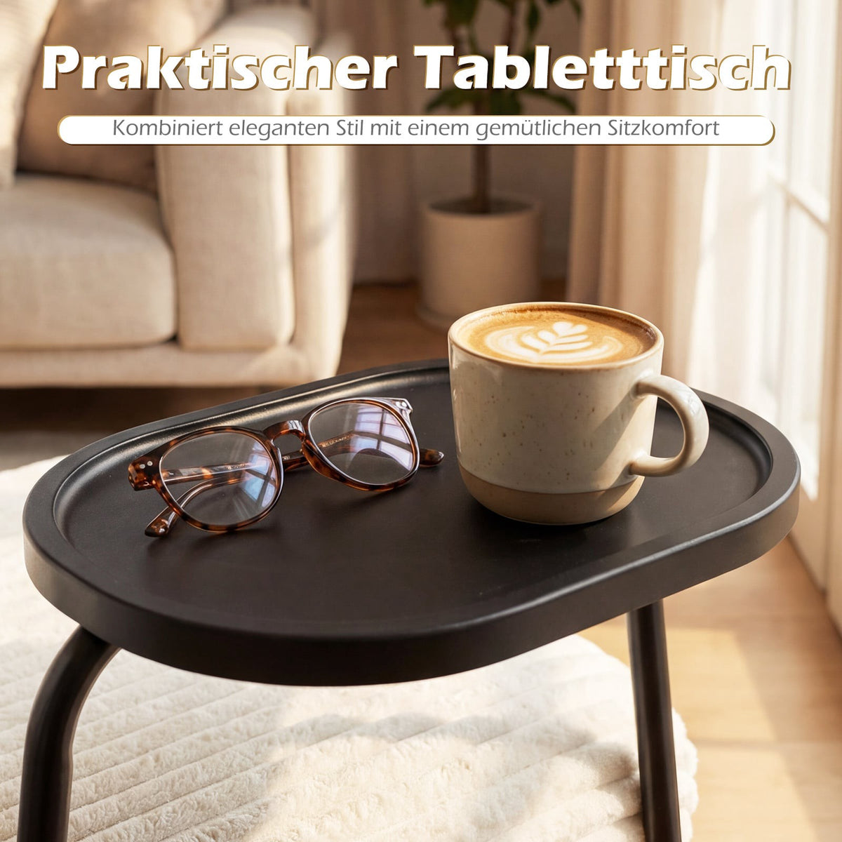 Lounge Chair with Tray, Beige Corduroy, Metal Frame