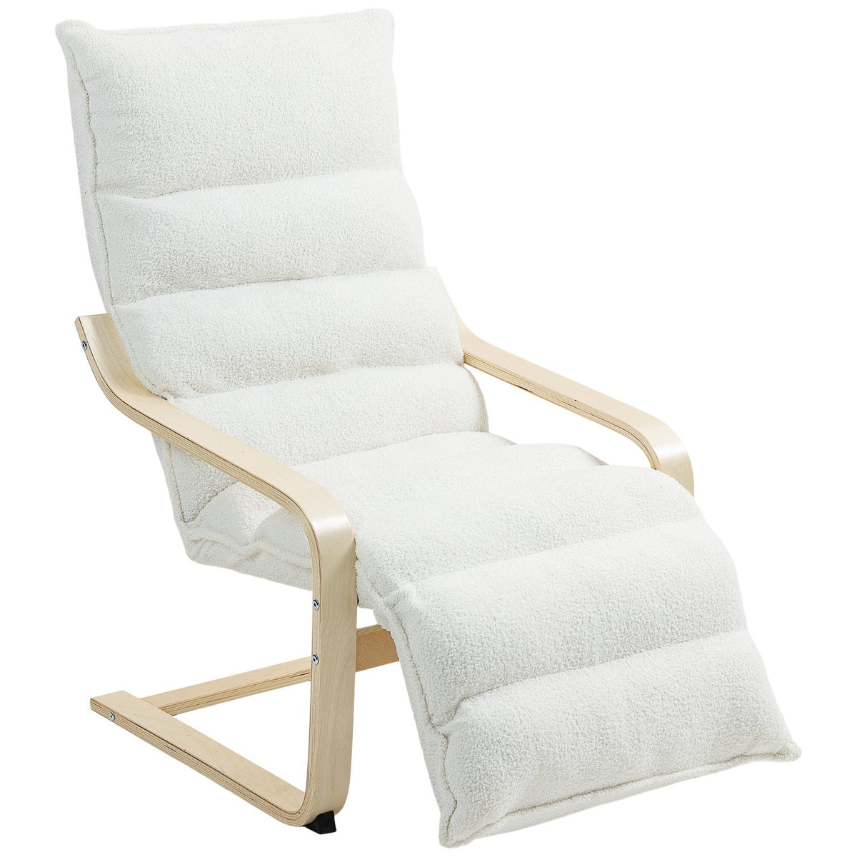 Lounge chair made of birch wood, upholstered chair, adjustable footrest, white