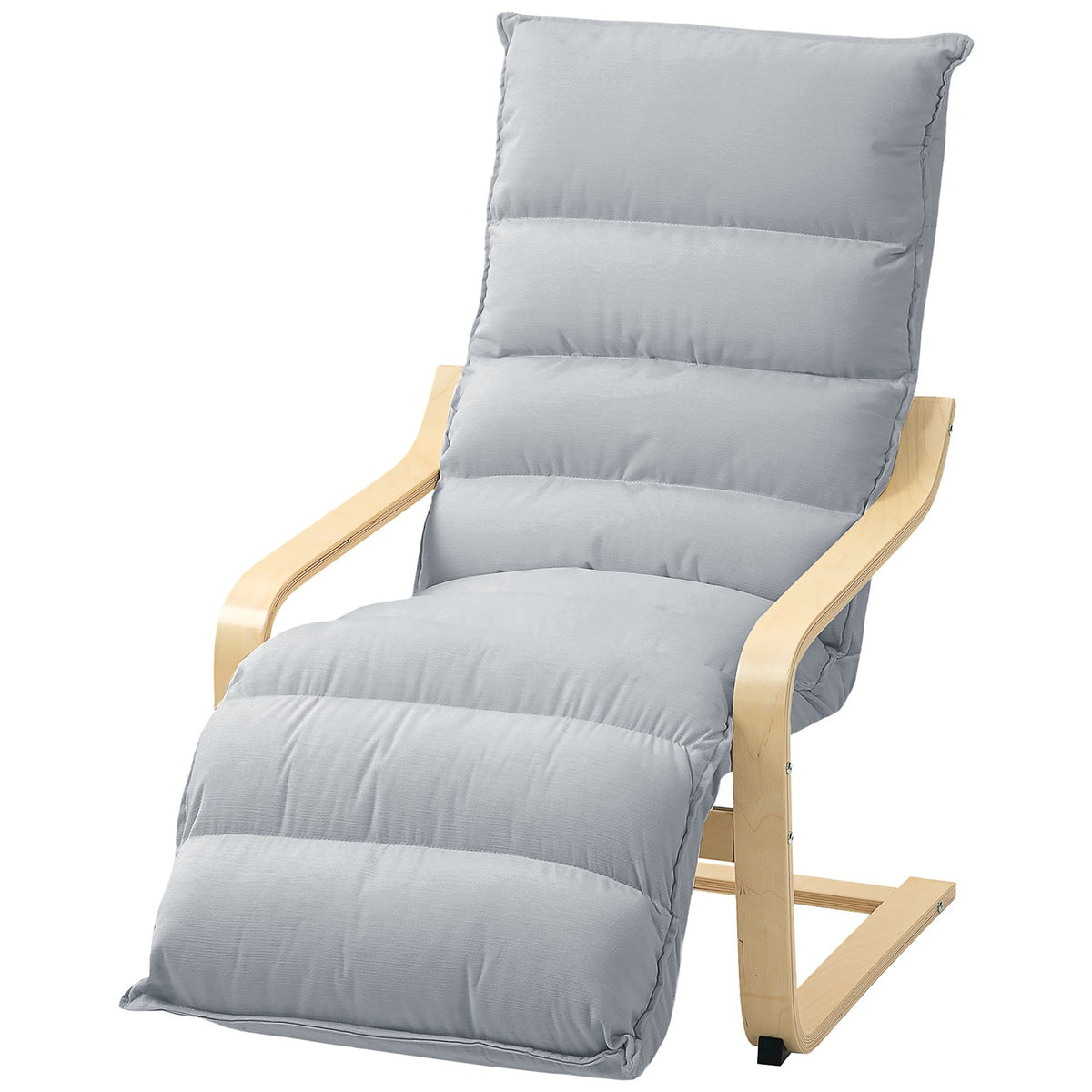Lounge chair made of birch wood, upholstered chair with adjustable footrest, modern armchair, light grey