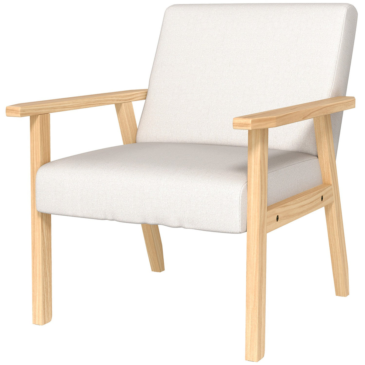 Lounge chair with armrests, dining room chair, linen look relax chair, upholstered chair for living room, bedroom, solid wood frame, 64 x 70 x 72 cm, cream white