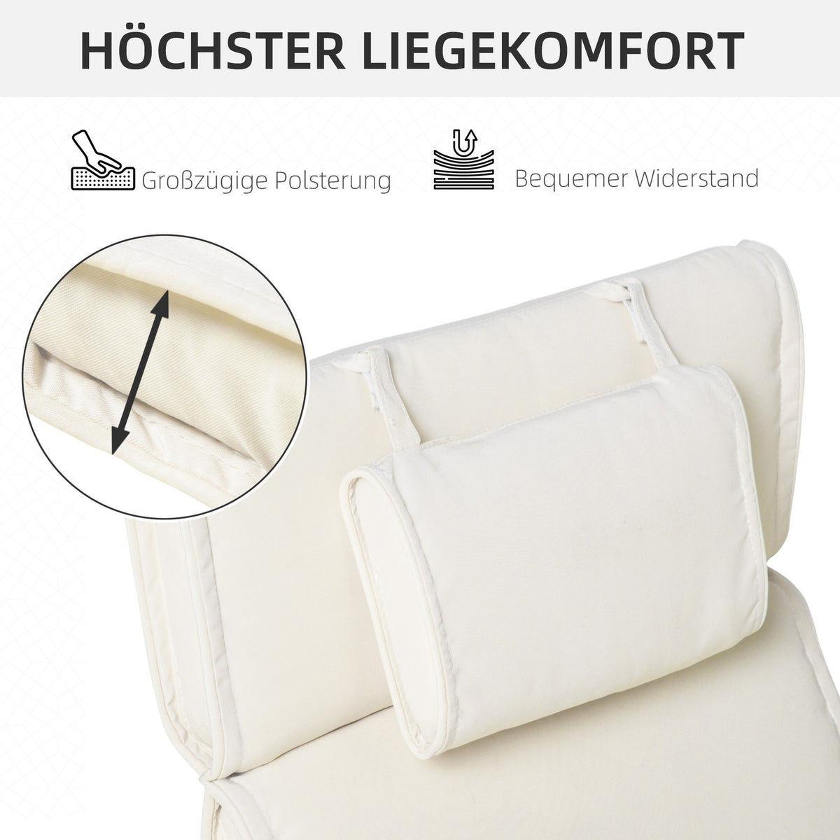 Lounger Cushion Garden Lounger Cushion Pillow Polyester Cotton Fiber Cream White 198X53X5Cm