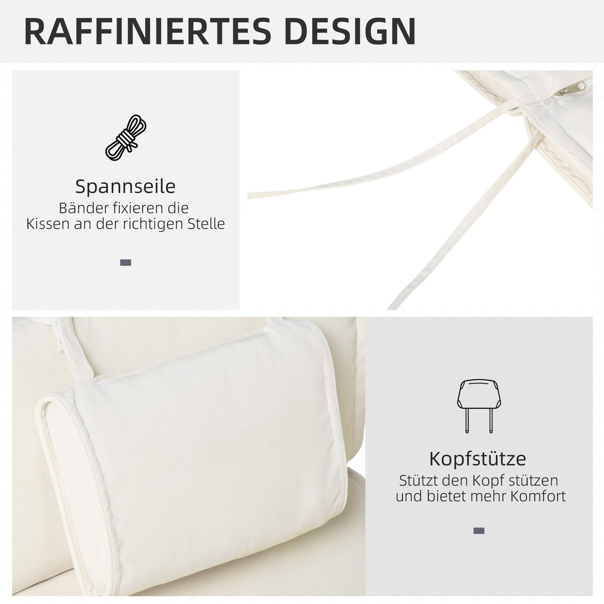 Lounger Cushion Garden Lounger Cushion Pillow Polyester Cotton Fiber Cream White 198X53X5Cm
