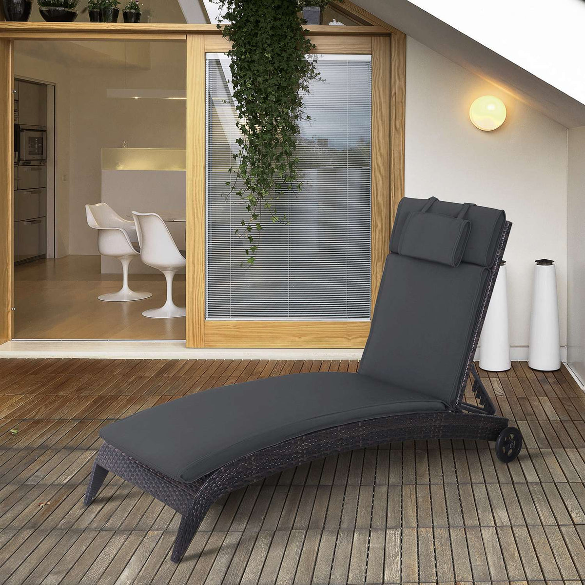 Lounger Cushion Lounger Cushion Garden Lounger With Removable Pillow Cover Polyester + Cotton Fiber Gray 198 X 53 X 5 Cm