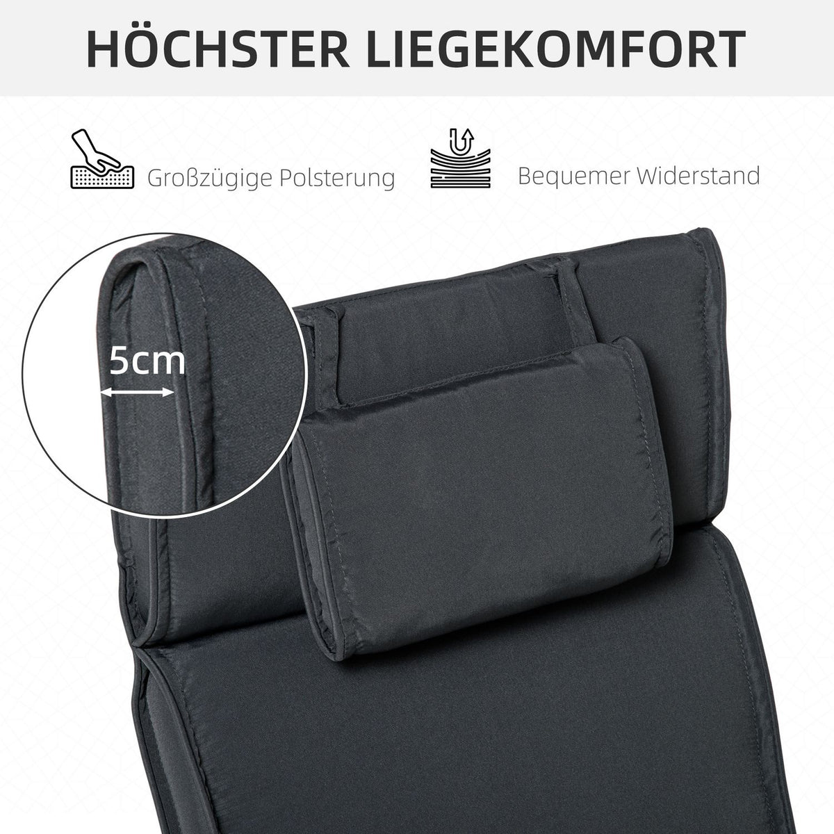 Lounger Cushion Lounger Cushion Garden Lounger With Removable Pillow Cover Polyester + Cotton Fiber Gray 198 X 53 X 5 Cm