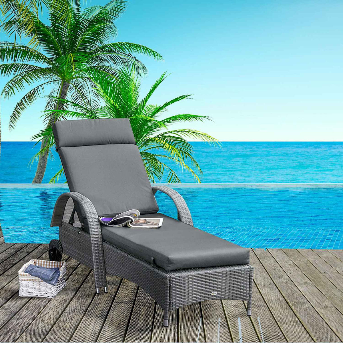 Lounger Cushion, Lounger Cushion, Sun Lounger Cushion, Garden Lounger, Cushion Cover, Polyester, Dark Gray, 196 X 55 X 8 Cm