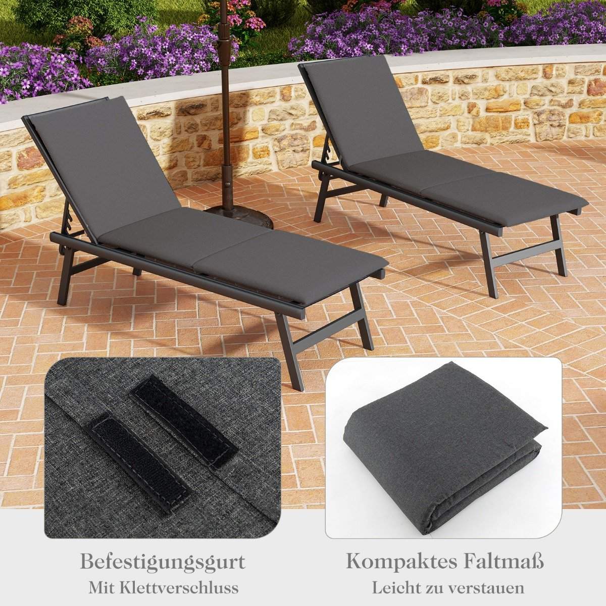 Lounger cushion cushion for sun lounger upholstered cushion for garden lounger 182 x 59 x 4.5 cm dark gray