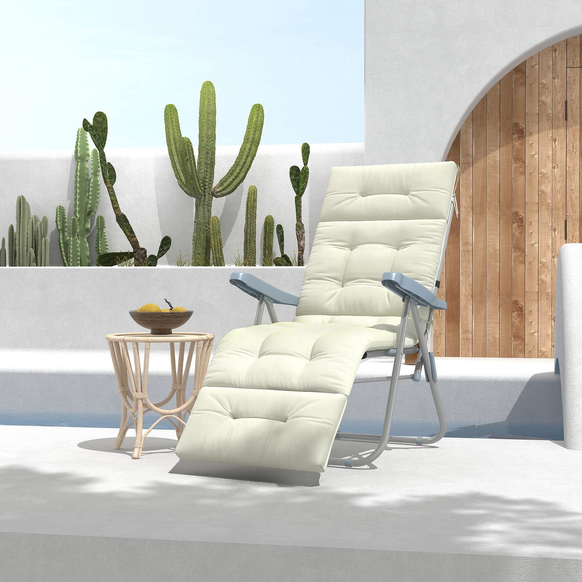 Lounger cushion upholstered sun lounger garden lounger polyester cream white 200x60x13cm
