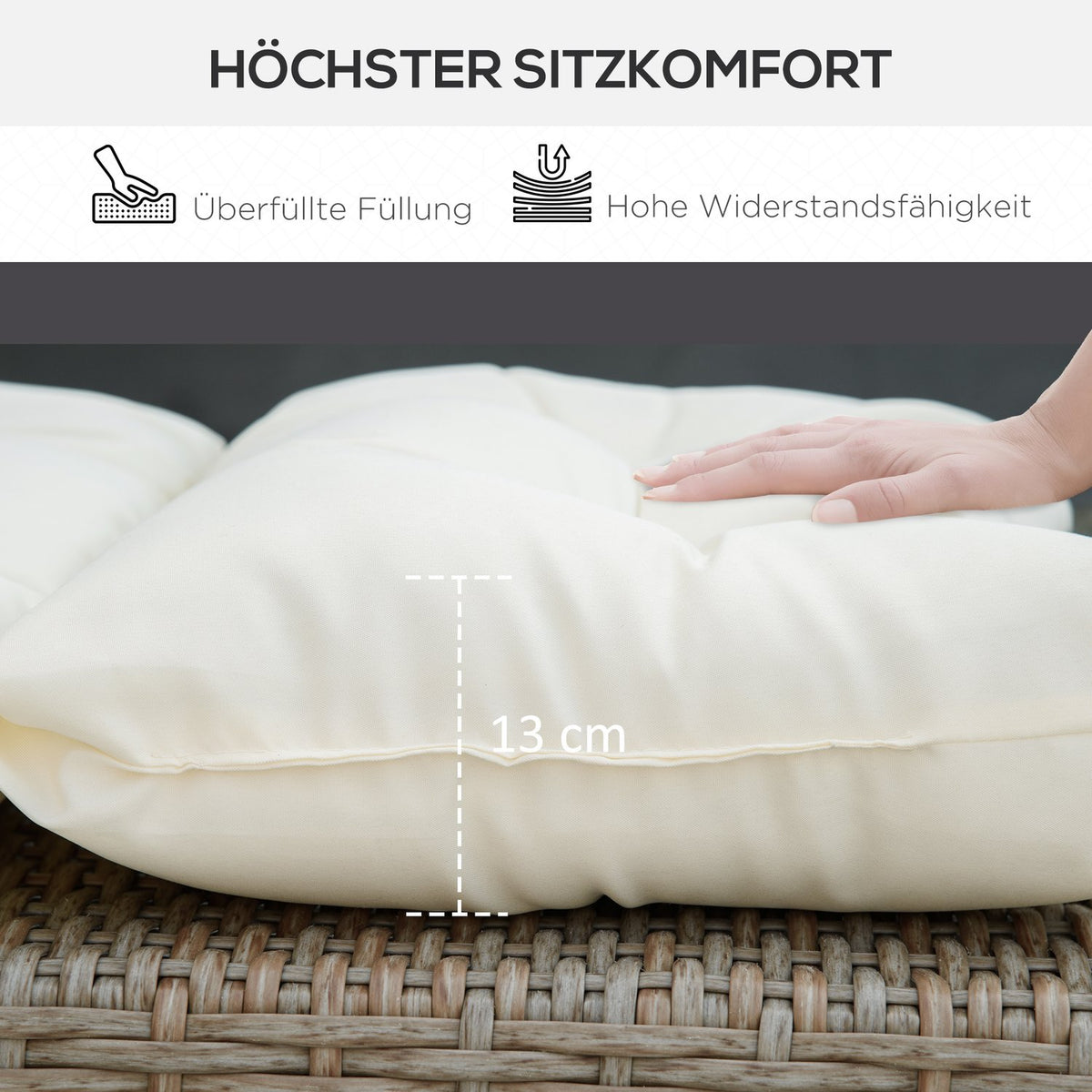 Lounger cushion upholstered sun lounger garden lounger polyester cream white 200x60x13cm