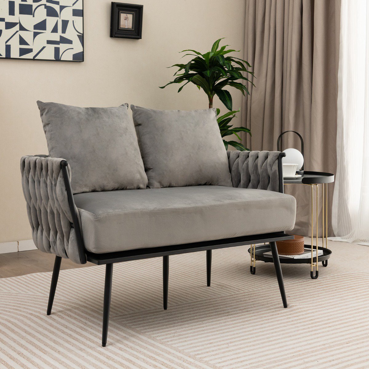 Loveseat Sofa, Dutch Velvet Upholstery, Gray, 350 lb