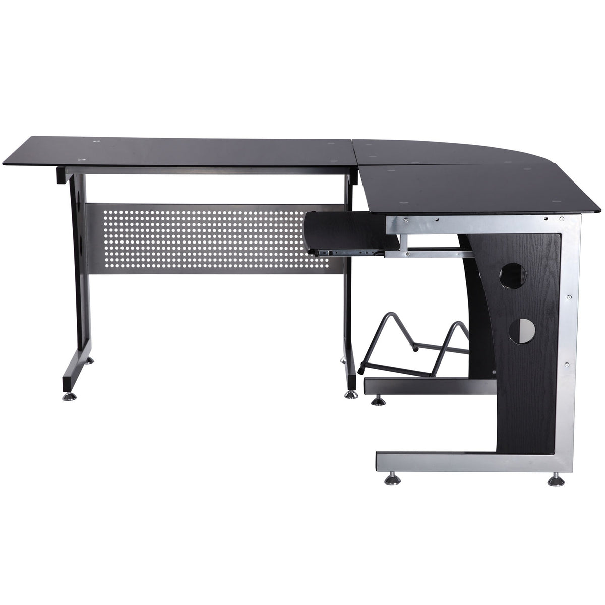 L-shaped corner desk with black safety glass 164x139x75 cm, stylish workstation for home office