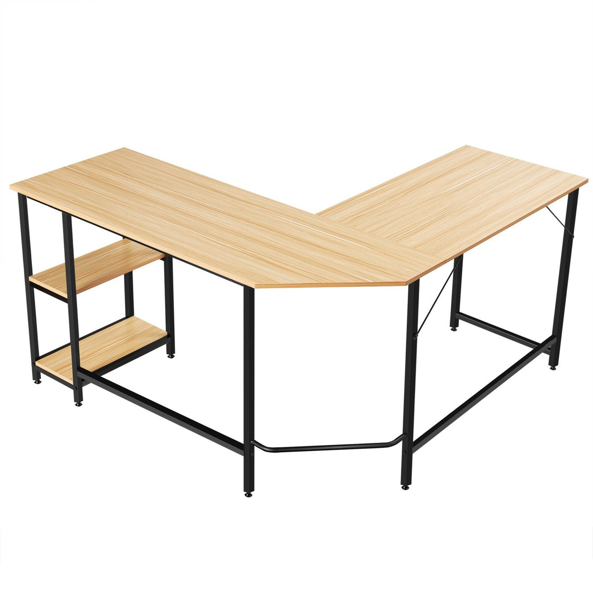 L-shaped desk home office desk with 2 shelves 138 x 60 x 75 cm natural