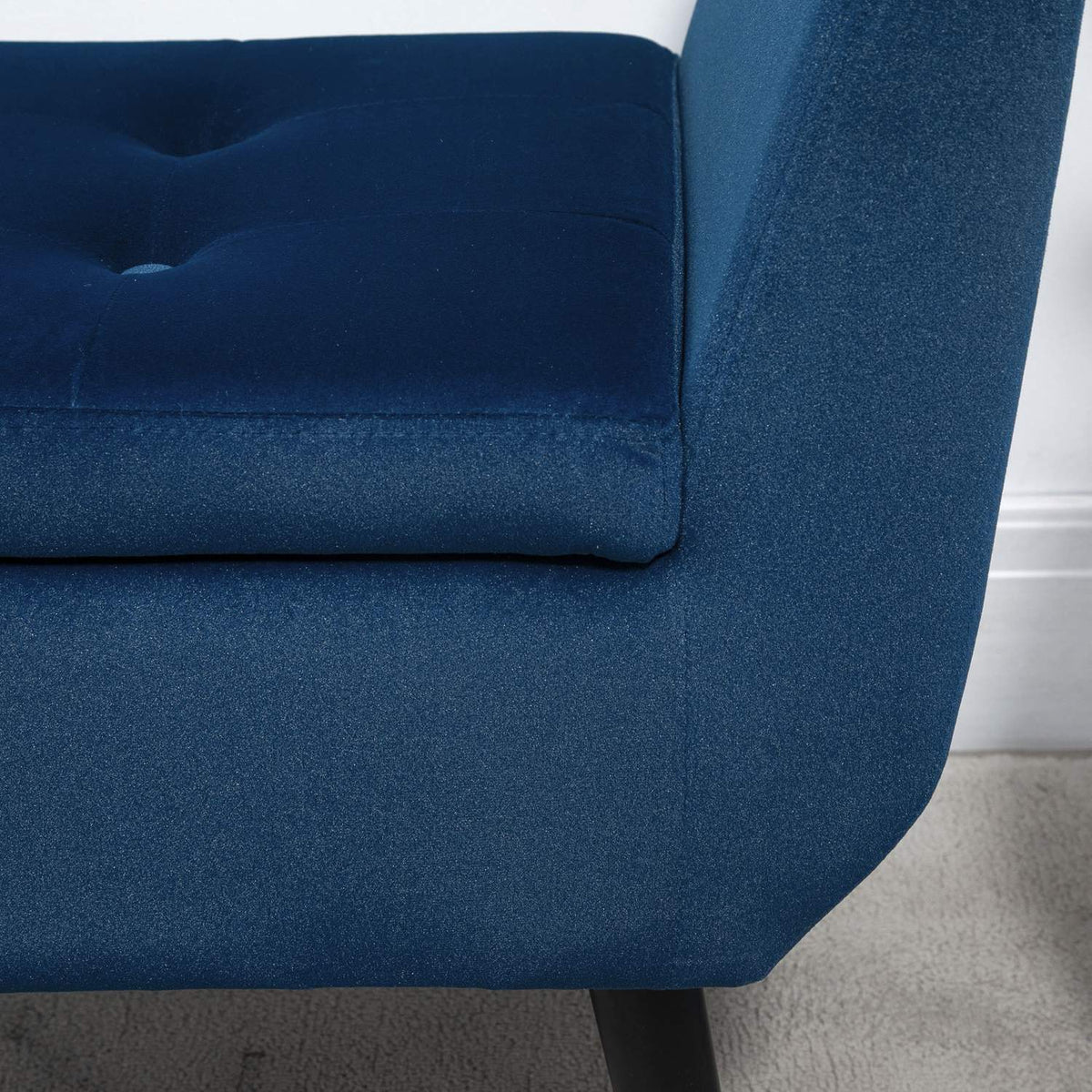 Luxury Bench With Storage Space Upholstered Bench In Blue, Velvety Polyester, Rubber Wood, With Armrests, 107X42X65Cm
