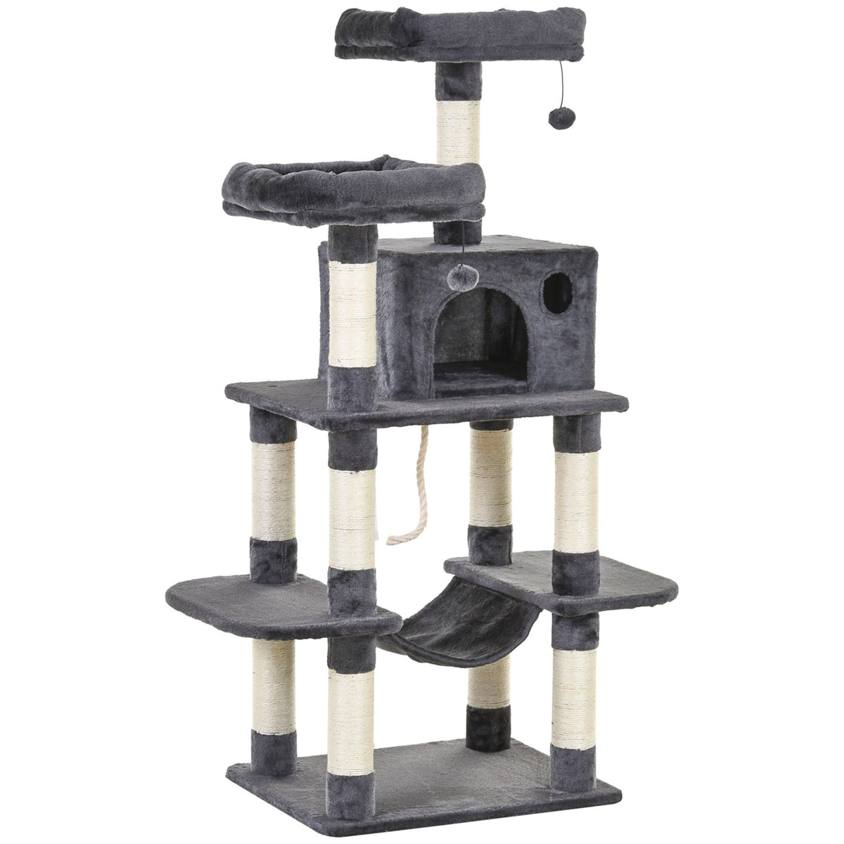 Luxury Cat Tree With Hammock, Climbing Tree, Cat House, Dark Gray, 60X48X144Cm