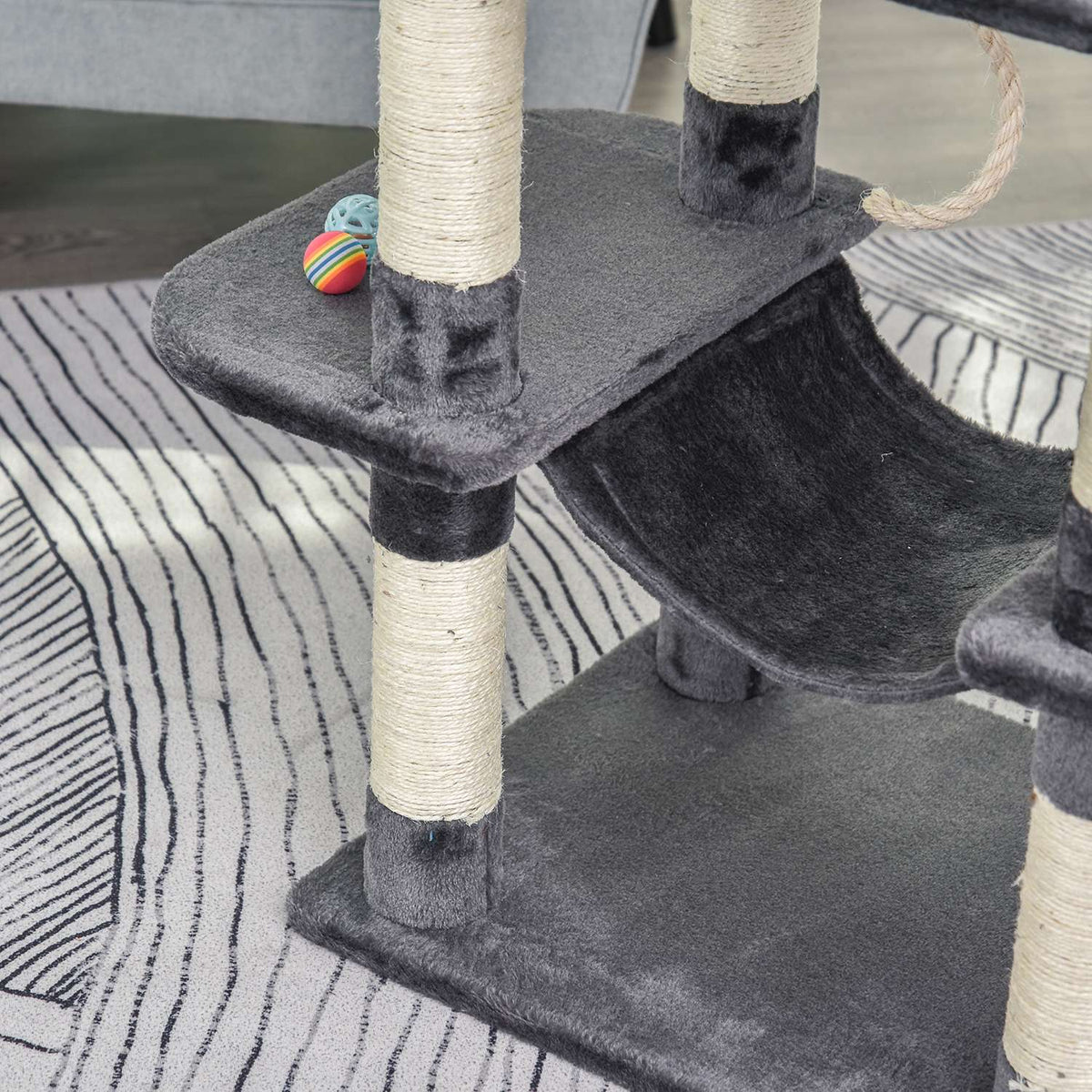 Luxury Cat Tree With Hammock, Climbing Tree, Cat House, Dark Gray, 60X48X144Cm