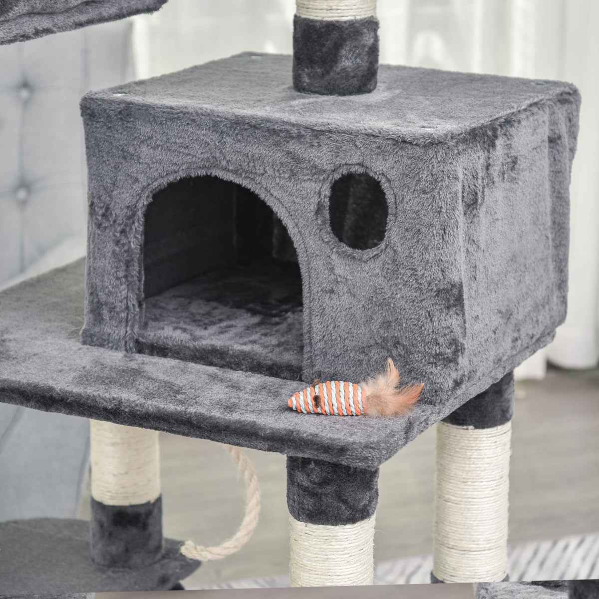 Luxury Cat Tree With Hammock, Climbing Tree, Cat House, Dark Gray, 60X48X144Cm