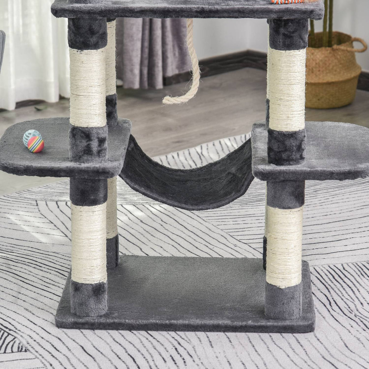 Luxury Cat Tree With Hammock, Climbing Tree, Cat House, Dark Gray, 60X48X144Cm