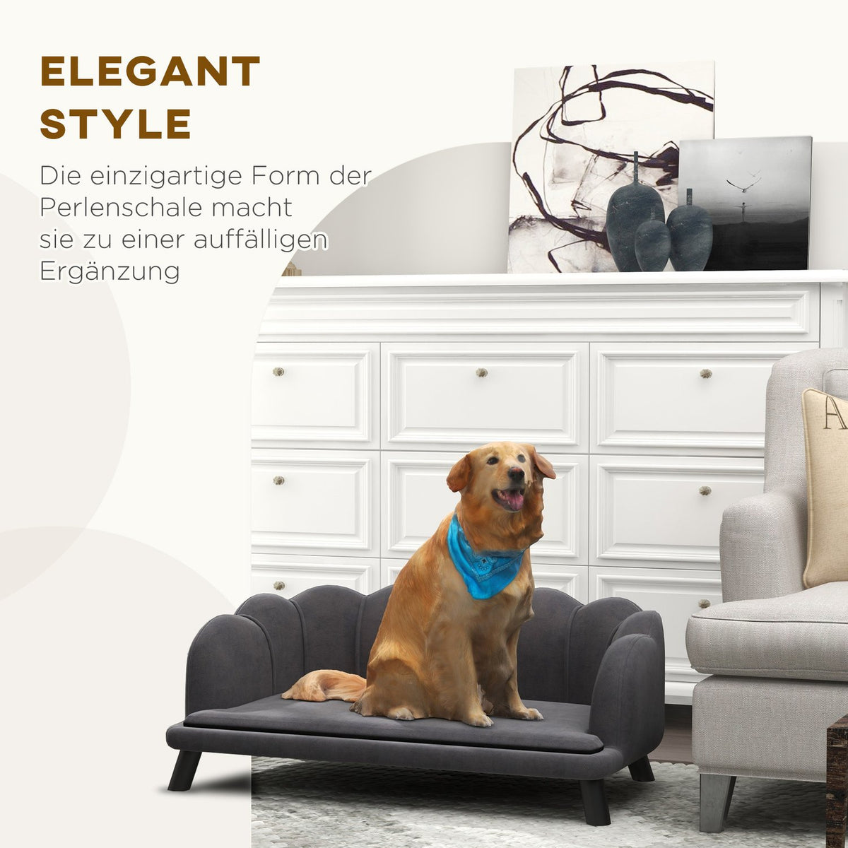 Luxury Dog Sofa Backrest Wooden Legs Dark Gray 98.5X60.5X35.5Cm