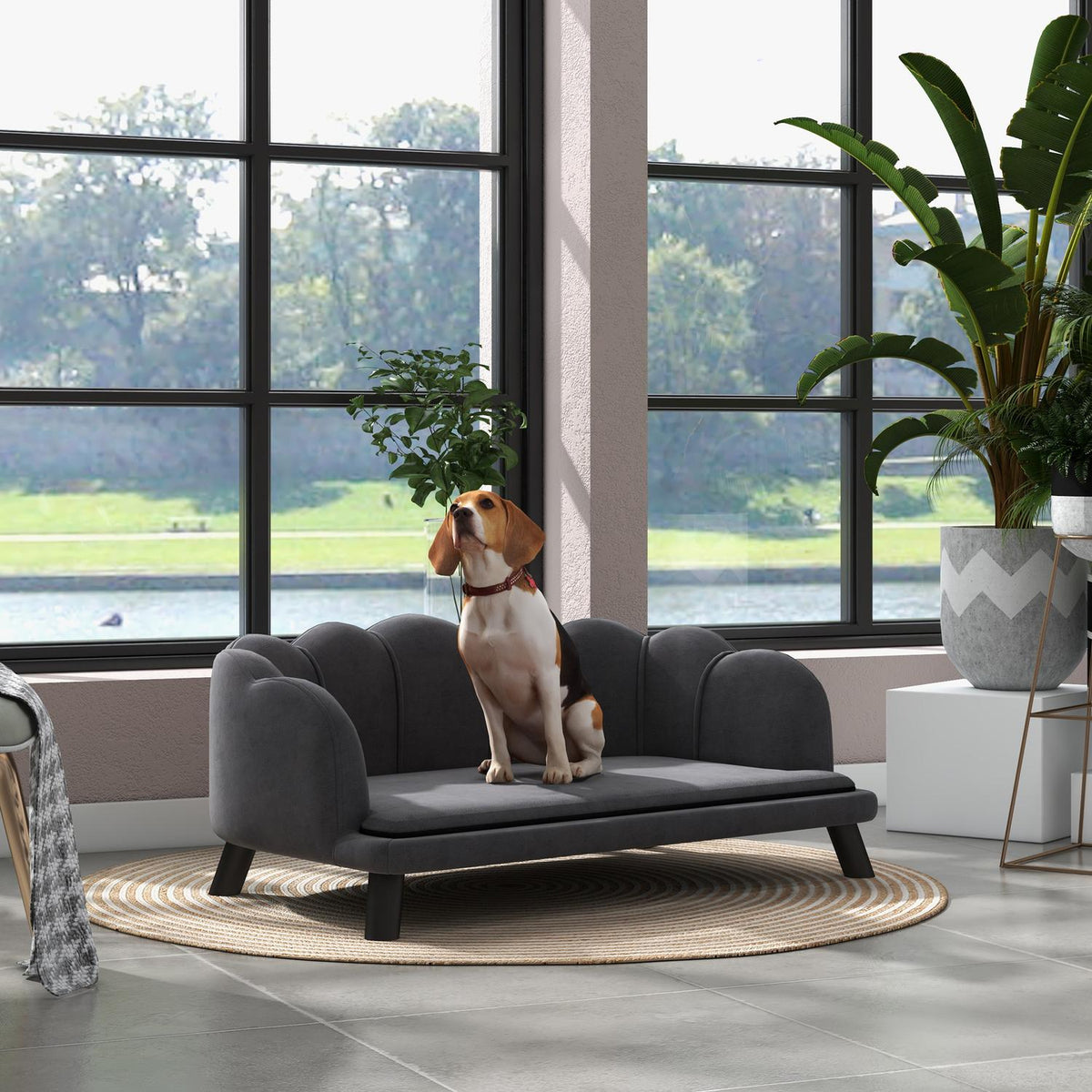 Luxury Dog Sofa Backrest Wooden Legs Dark Gray 98.5X60.5X35.5Cm