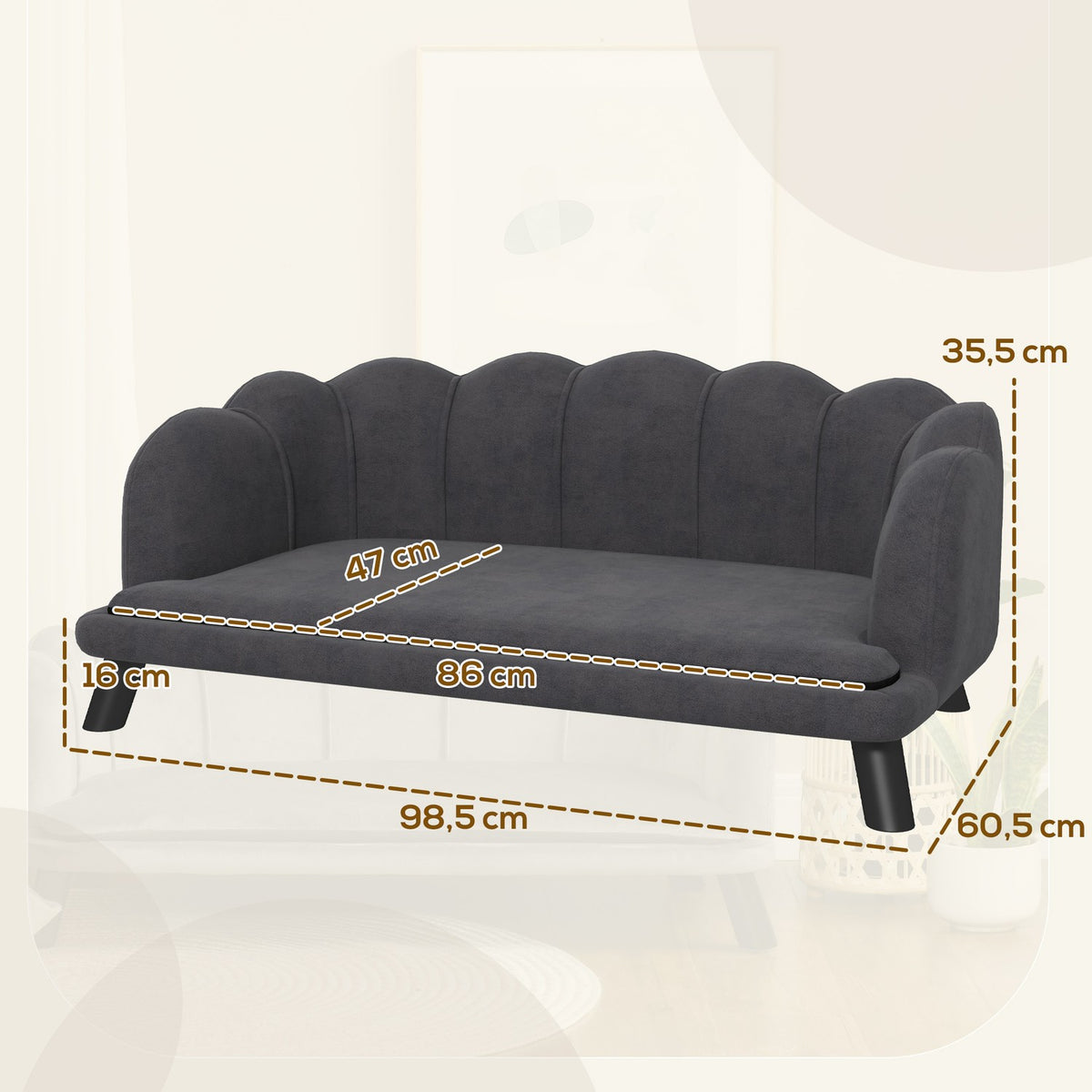 Luxury Dog Sofa Backrest Wooden Legs Dark Gray 98.5X60.5X35.5Cm