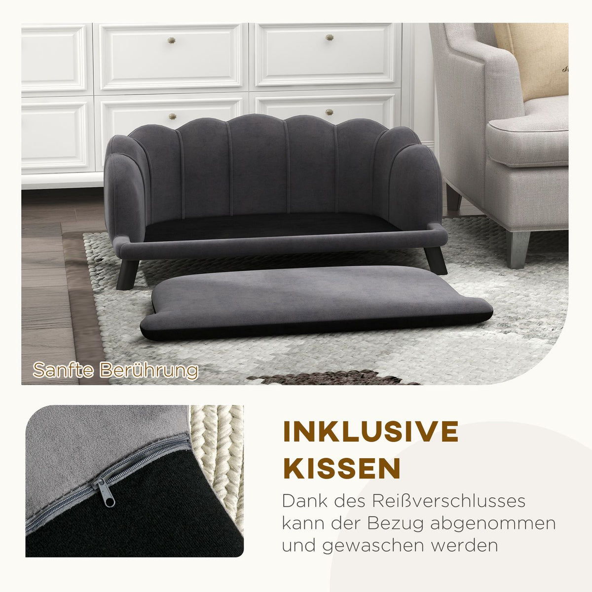 Luxury Dog Sofa Backrest Wooden Legs Dark Gray 98.5X60.5X35.5Cm
